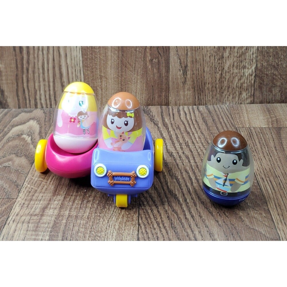 Weebles Wobble 3 Figures Purple Car Pink Sidecar 2009 Numbers 4 11 12 Lot of 4